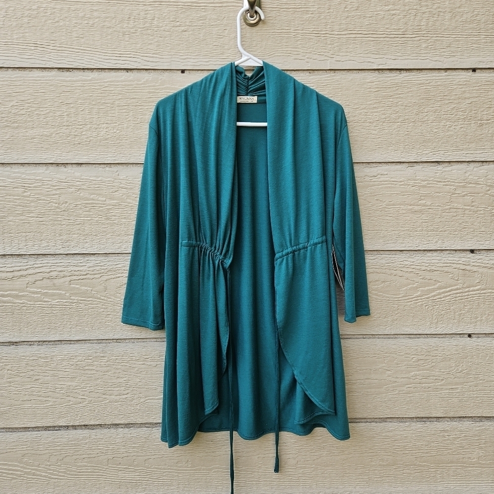 NWT Kiyonna 3/4 sleeve green flowy cardigan wrap top 0X